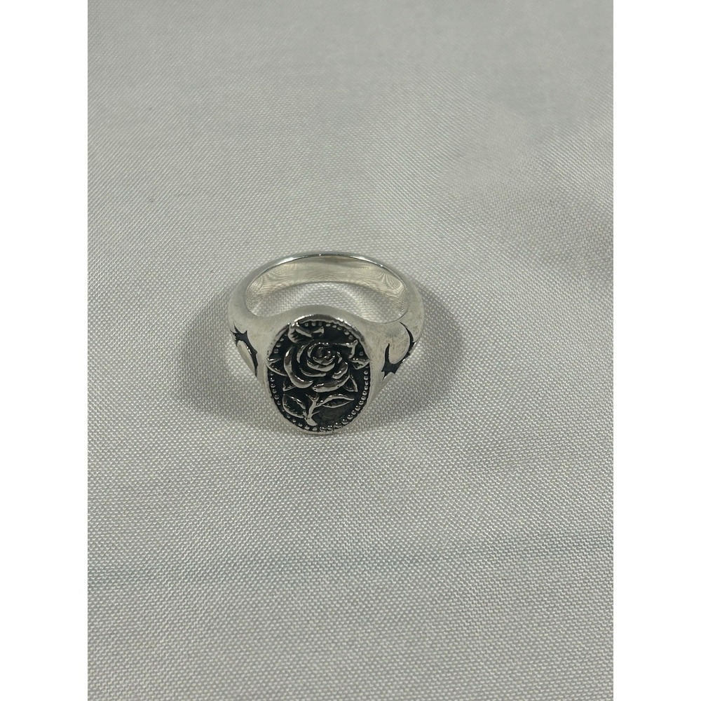 Clocks & Colours Sterling Silver 925 Rose Signet Ring Size 7 9g